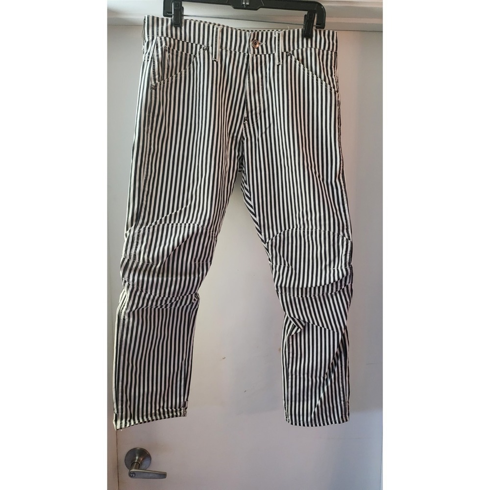 Men's G-Star Raw  Tapered Pinstripe  Denim Pants 17"  Waist X 27 BLACK/WHITE @27